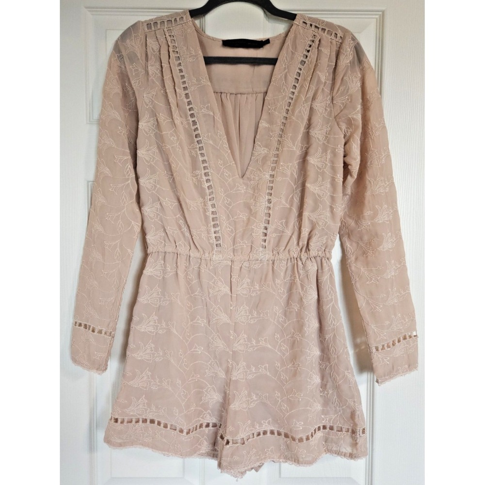 House of Harlow 1960 x Revolve Embroidered Romper Pink Boho Floral Design Small